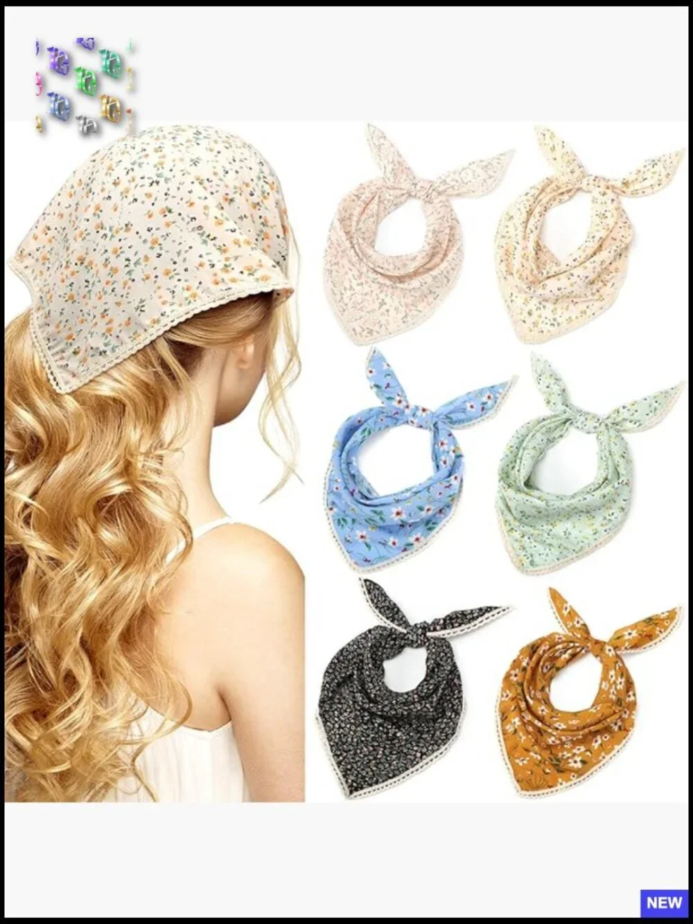 Floral Chiffon Hair Scarf Set Boho Headband Kerchief Triangle Ties Accessories